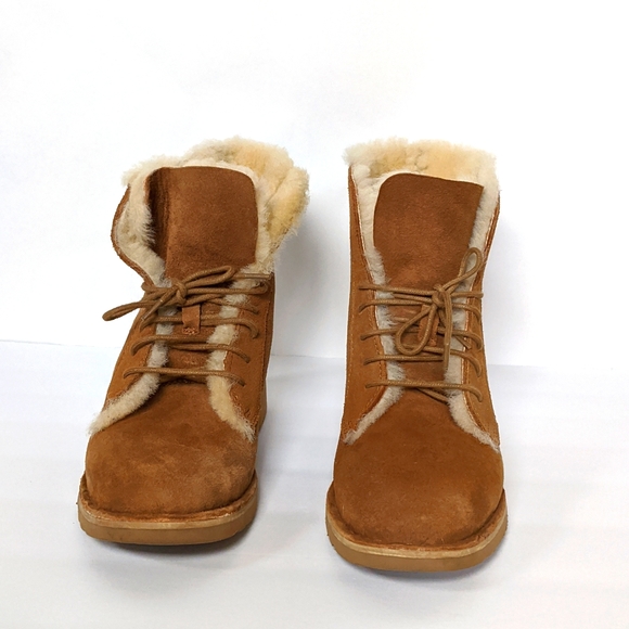 UGG Quincy UGG-plush Faux Shearling Lined Combat Mini Boots - Picture 2 of 15